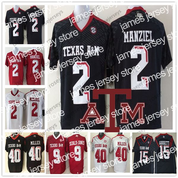 Jersey NCAA Texas am Aggies # 2 Johnny Manziel 40 Von Miller 15 Myles Garrett 9 Ricky Soells-Jones Black Rouge Blanc Hommes Jeunes enfants Jersey