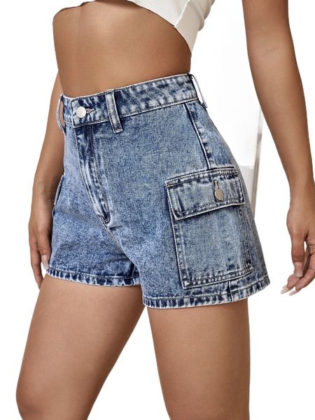 

flap pocket denim shorts 74zv#, White;black