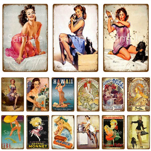 

retro hawaii pin up girl poster metal wall decor tin sign vintage home bar accessories plaque home kitchen decor