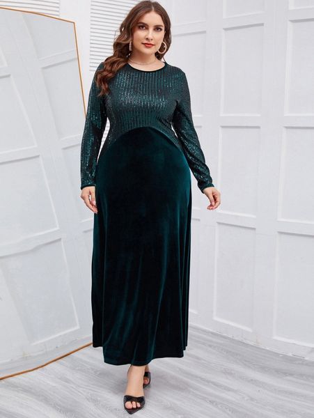 

plus sequin insert velvet dress m3xx#, Black