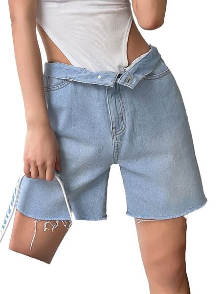 

dazy high waist frayed trim denim shorts y5i6#, White;black