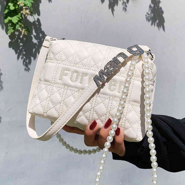 

designer handbags pearl chain bag female 2022 new fashion summer lingge embroidered thread small square simple single shoulder messenger bag
