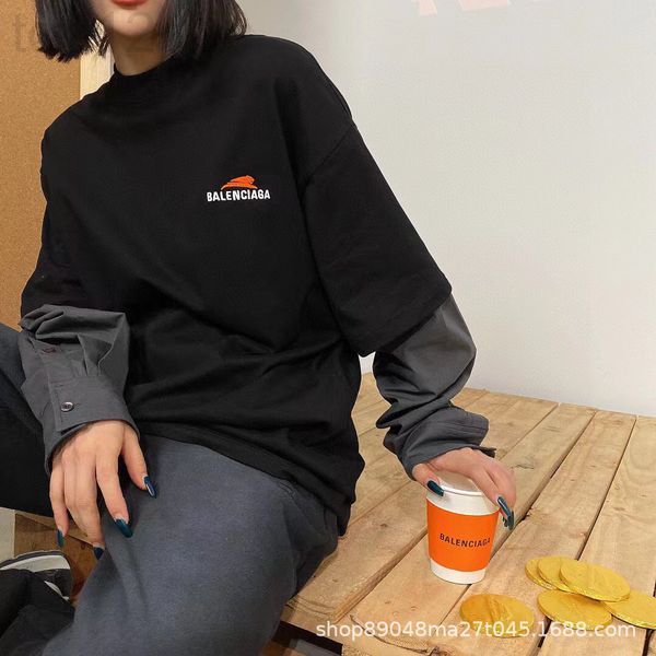 

women's t-shirt designer chaopai 22ss early spring new fake two piece stitched sleeve embroidered shirt t-shirt in the year of tiger mp, White