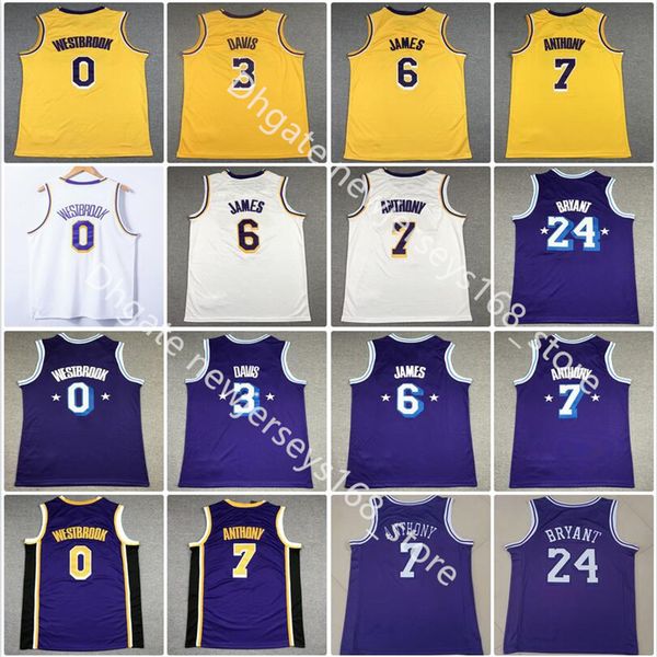 

75th anniversary 21-2022 purple new city basketball james jerseys russell 0 westbrook carmelo 7 anthony 3 davis jersey stitched quality yell, Black;red
