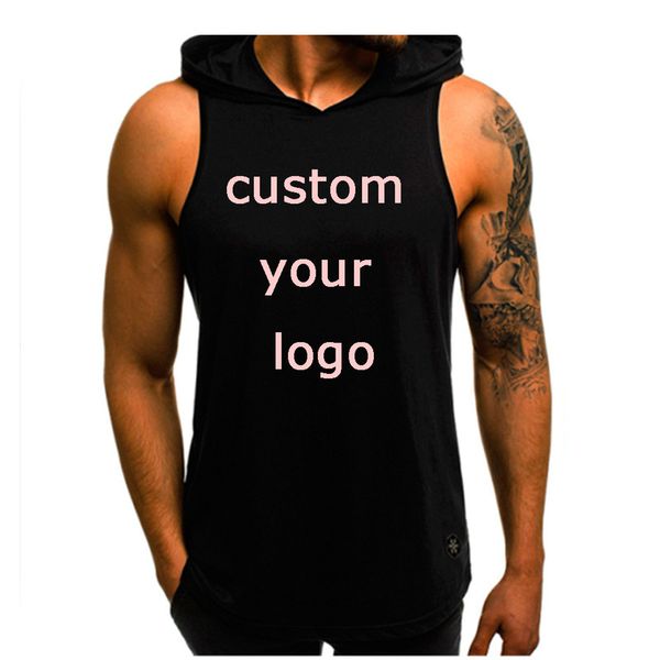 

custom summer men tank bodybuilding sleeveless t-shirts muscle cool hoody gym sport slim fitness vest 220607, White;black