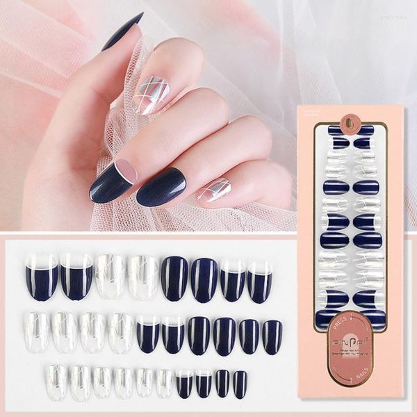 False Nails 28pcs Dicas de unhas Longa Cabeça Oval Capa Completa Fake Interessable Pressione Art With Designs Beauty Prud22