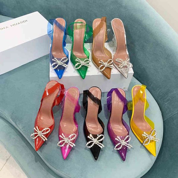 

dress shoes amina muadi autumn pvc transparent bow pointed women's sandals sunflower water diamond buckle high-heeled wedding shoes, Black