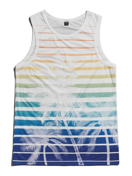 

men tropical and striped tank k4p3#, White;black