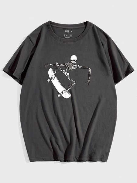 

men skateboard & skeleton print tee 98ie#, White;black