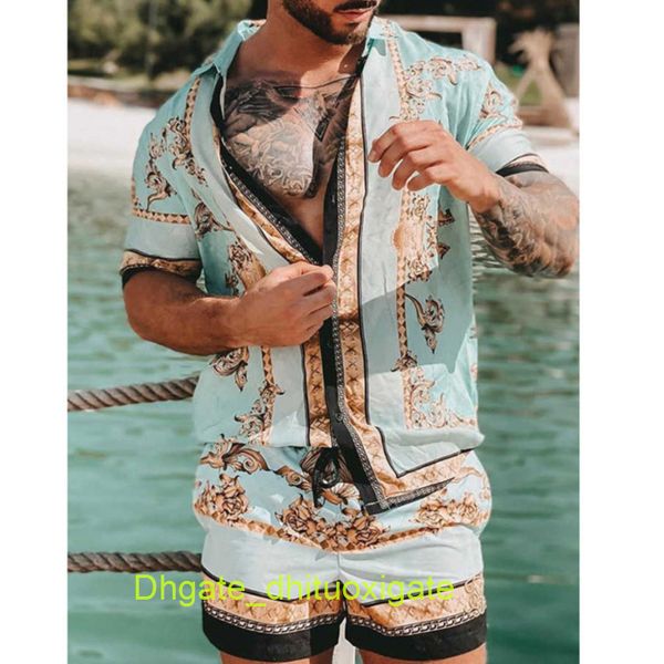 

fashion summer mens tracksuit hawaiian sets t-shirts printing luxury men swim short sleeve button shirts beach shorts streetwear casual shir, Gray