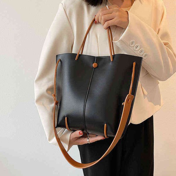 

large capacity solid pu leather big handbags purse women shoulder crossbody bags 2021 new fashion ladies messenger bags totes g220509