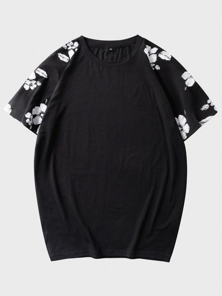 

men floral print raglan sleeve tee 52qb#, White;black
