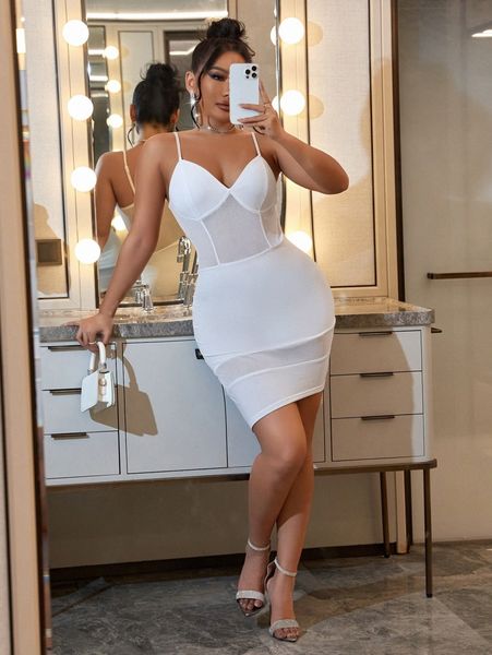 

sxy mesh insert cami bodycon dress u8gg#, Black;gray