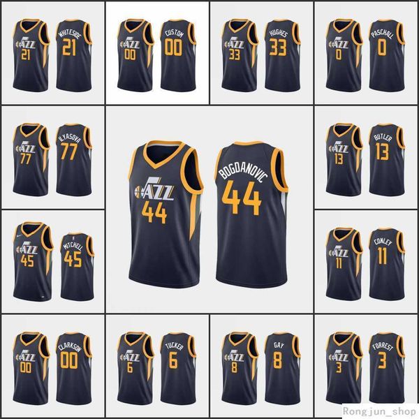 

screen print men youth women donovan mitchell bojan bogdanovic clarkson rayjon tucker mike conley icon edition swingman 75th diamond jersey, Black