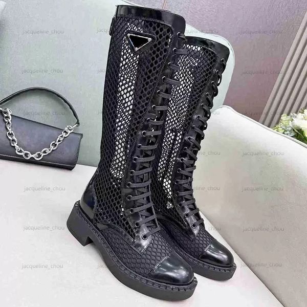 

summer knee high sandal boot fashion fishing net black real leather martins long booties designer womens boots shoes size 35-41 us4-10