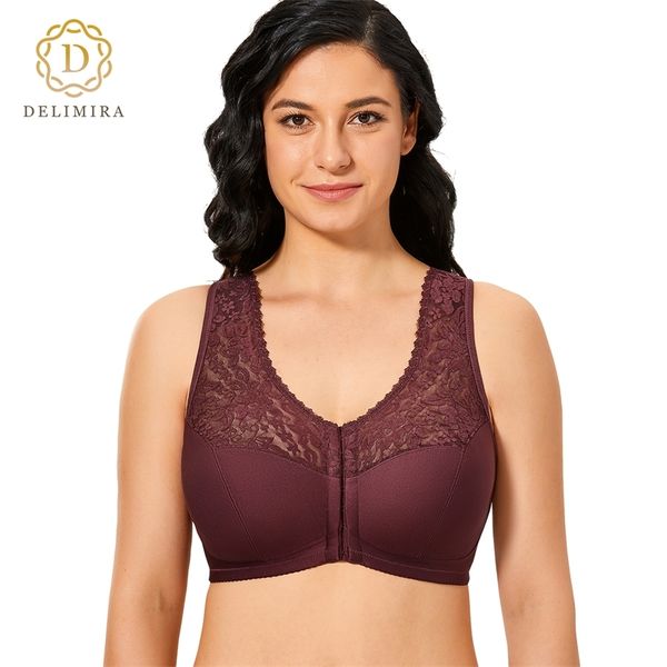 Delimira sutiã feminino com fechamento frontal, figura completa, renda racerback, plus size, 220519