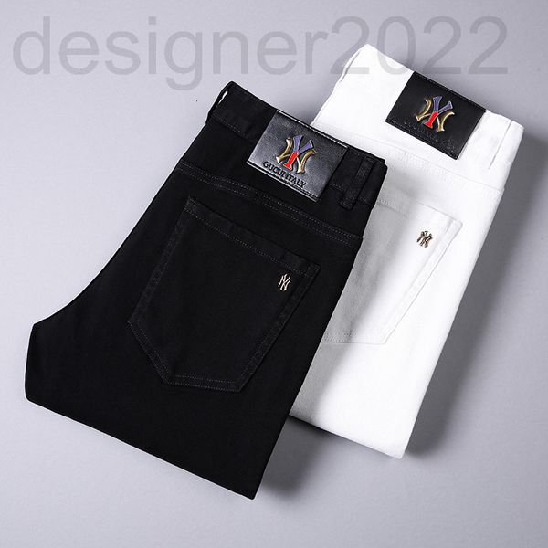 

men's jeans designer autumn and winter men's jeans pure black white cotton high elastic small feet slim fit korean version simple, Blue