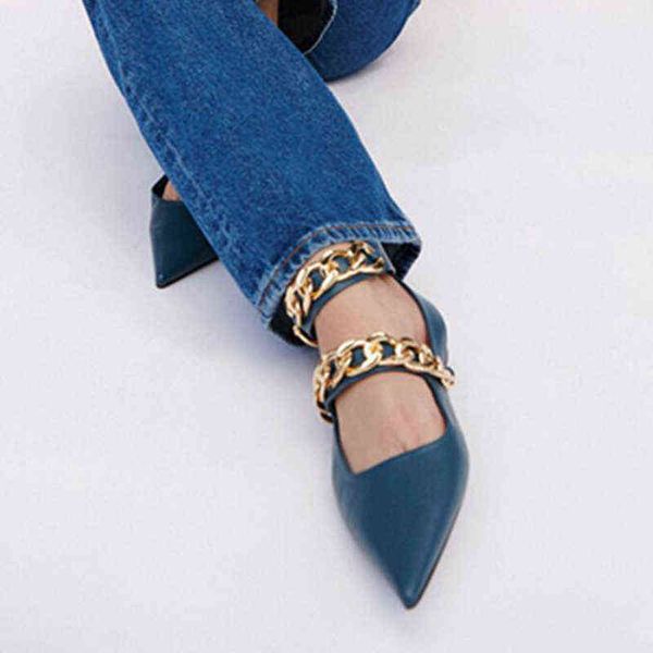 

dress shoes women sandals fashion metal chain ladies pumps pointed toe pu leather summer single buckle low heels woman sandal 2022 new 22050, Black