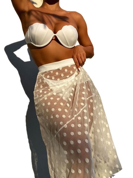 

scallop trim push up bandeau bikini swimsuit with beach skirt h0mc#, White;black