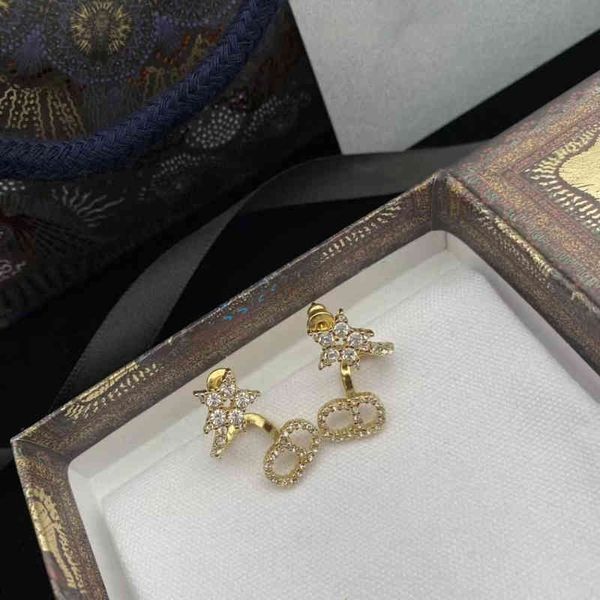 

outlet letter surround star earrings female advanced geometric full diamond earrings, Golden