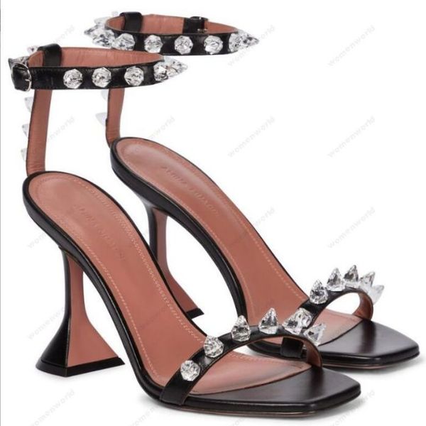 

luxury designer amina muaddi x awge sandals new clear begum glass pvc crystal transparent slingback sandal heel pumps julia embellished blac, Black