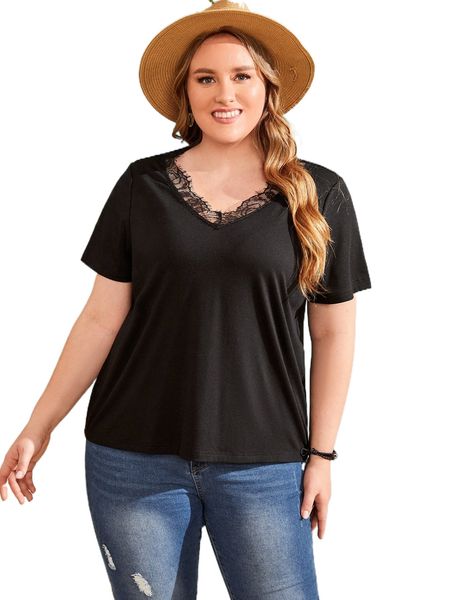 

emery rose plus eyelash lace trim tee o904#, Black