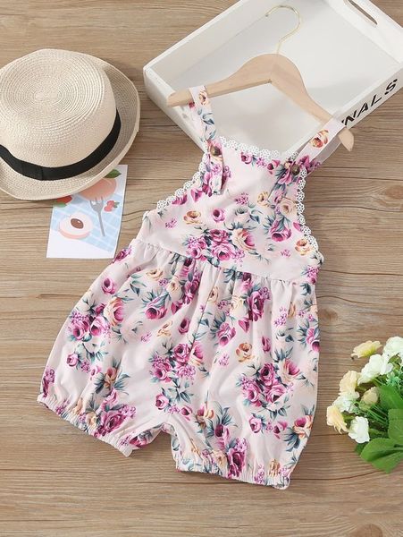 

toddler girls floral print guipure lace detail overall romper she, Blue