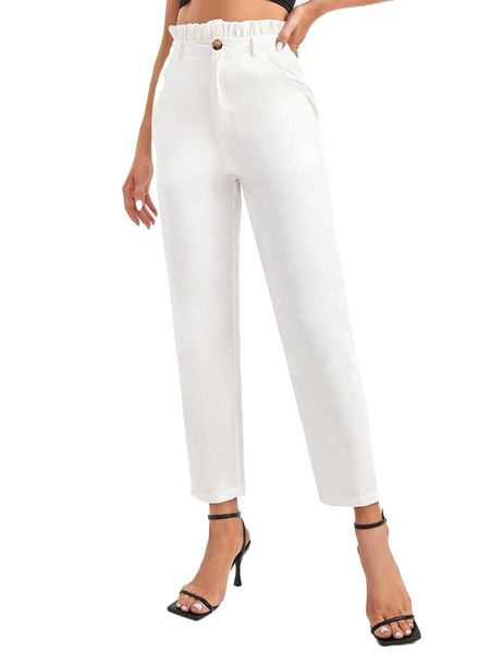 

tall paperbag waist slant pockets pants k4ei#, Black;white