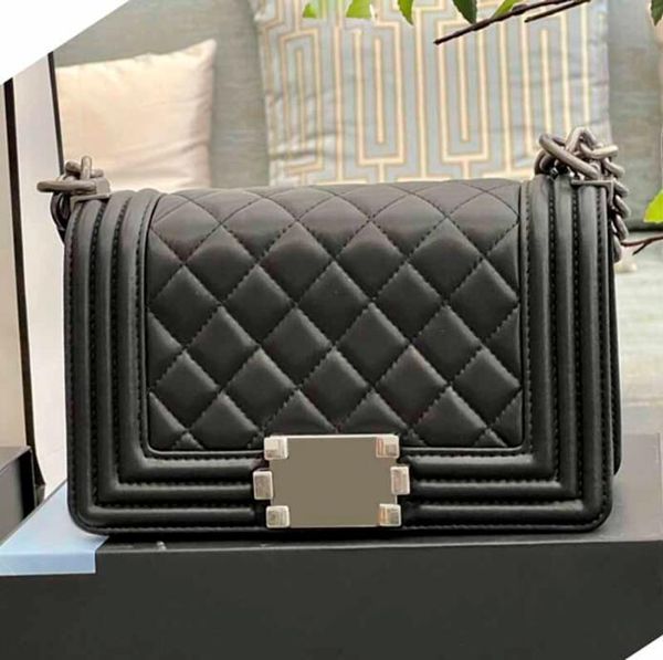 

tz 20cm womens crossbody boy designer bag black sheepskin classic handbags flap mini shoulder bag gold-tone/silver-tone metal chains timeles