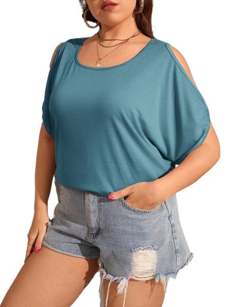 

plus cold shoulder tie back tee r9rp#, Black