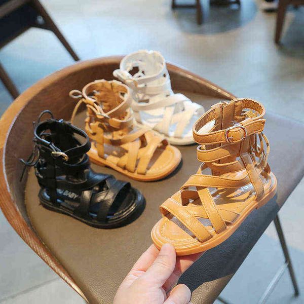 Meninas Sandálias Sapatos Verão Crianças Bebê Baby Botas Sandálias Menina Princesa Alta Tubo Aberto Toe Sapatos Flat G220418