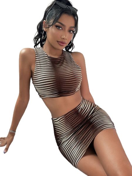 

colorblock textured crop tank & skirt s8gt#, White