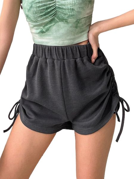

dazy drawstring side ruched shorts m3m7#, White;black