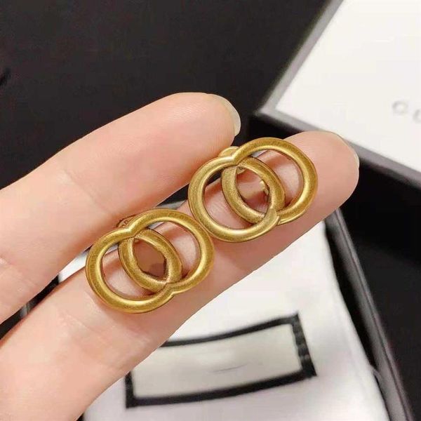 

brand designer classic style double g letter stud earrings aretes ladies fashion simple jewelry retro ear studs 2 pairs287i, Golden;silver