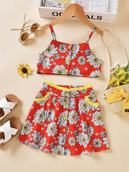 

little girl's printed suspender and ruffled shorts she, White