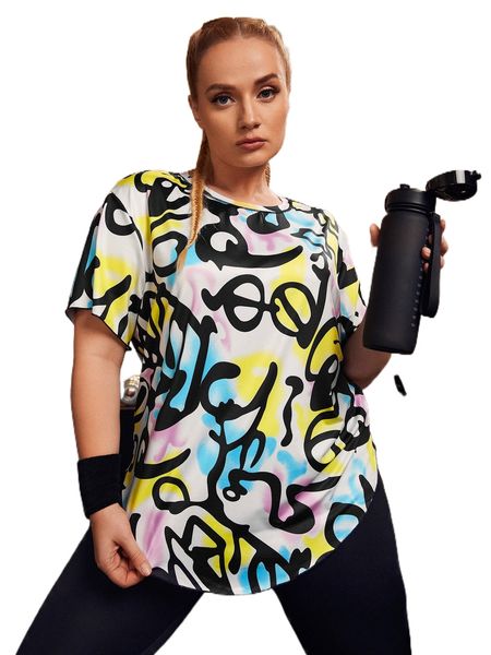 

plus lightweight allover print sports tee b2lr#, Black