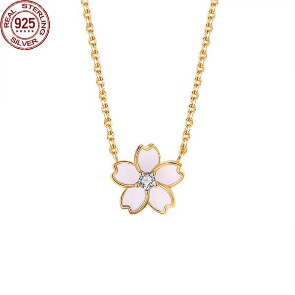 

new arrival pink cherry blossom necklace women s 925 sterling silver small fresh glue clavicle chain fairy style for girls fine fashion