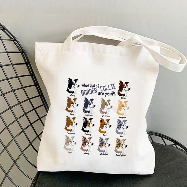 

2021 shopper heads of border collie printed tote bag women harajuku shopper handbag girl shoulder shopping bag lady canvas bag