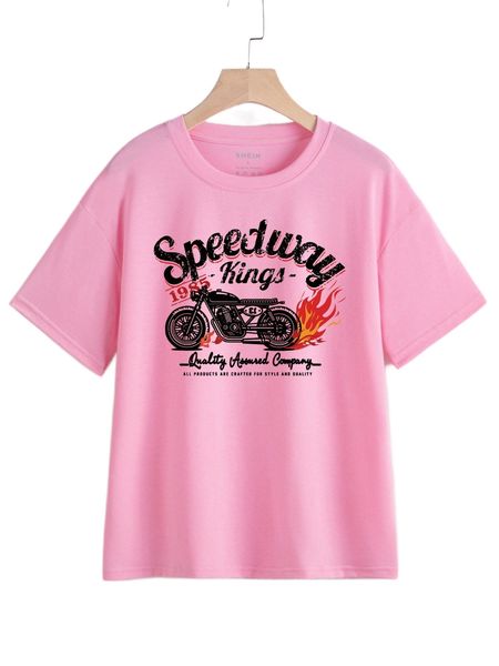 

slogan & motorcycle print tee g7ua#, White