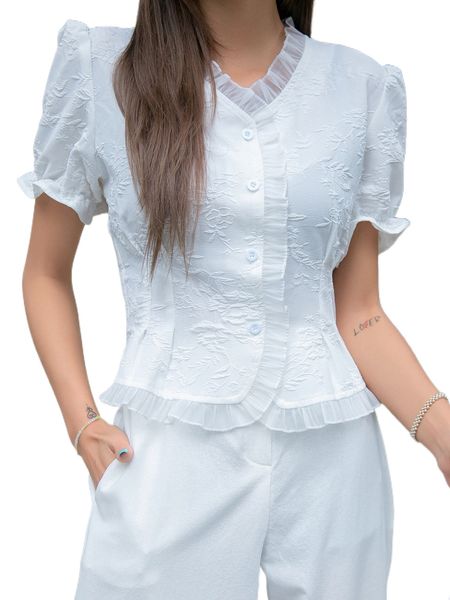 

dazy frill trimed puff sleeve blouse o1lt#, White