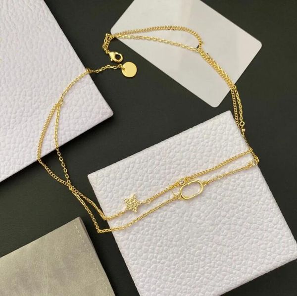 

the luxury jewelry or gold chain pendants hipping bijoux designer original packaging letter d star double layer necklace, Silver