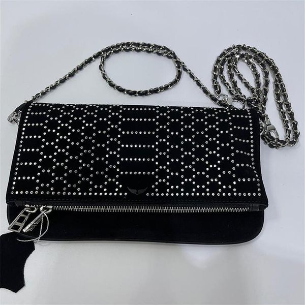 

evening bags zadig voltaire women's luxury real leather trendy shoulder bag black two chains wings decorated messenger sac310o
