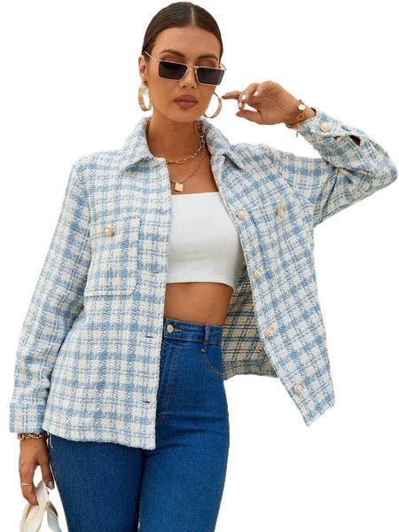 

plaid print pocket patched coat d8dp#, Black