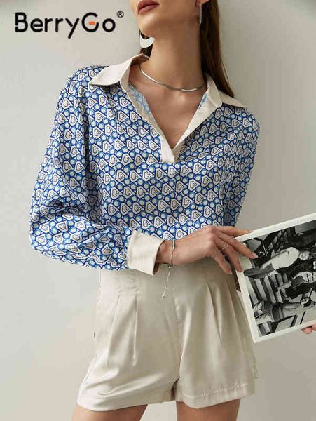 

women's two piece pants berrygo fashion printing satin silk long sleeve two piece set women elegant v neck short office suits high wasi, White