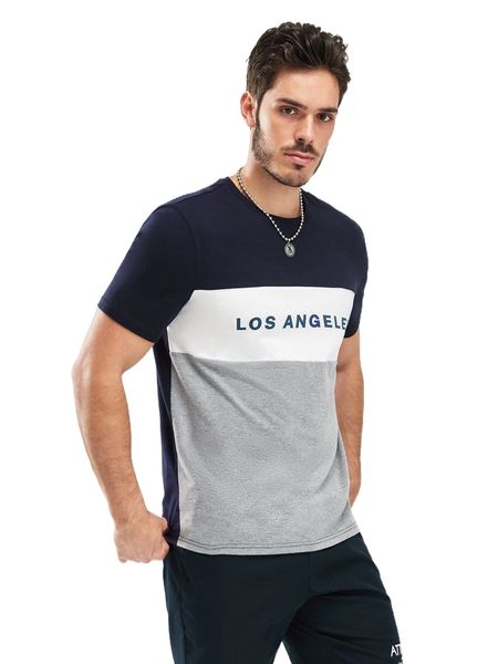 

men letter graphic color block tee p6ml#, White;black