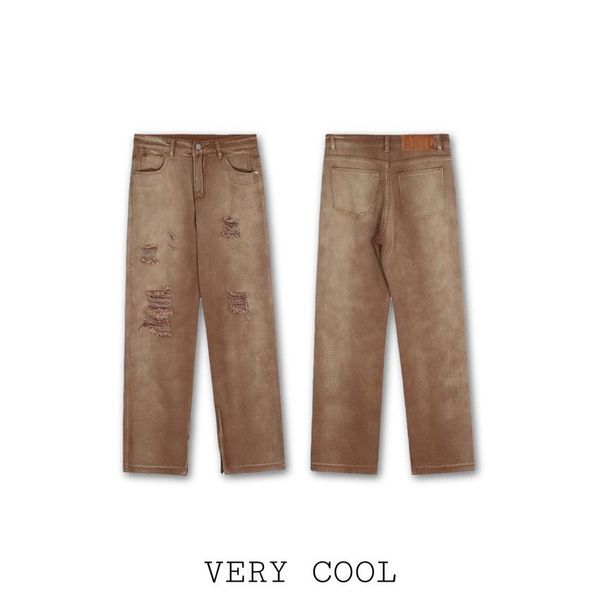 

men's jeans vintage gradient ripped jeans waist straight tube floor pants, Blue