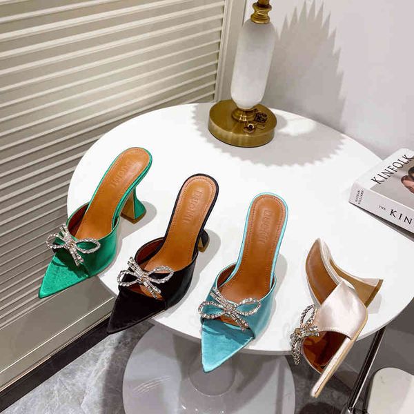 

dress shoes spring summer crystal women's shoes tie butterfly party lady high heel brand designer fashion silk sandals mules, Black