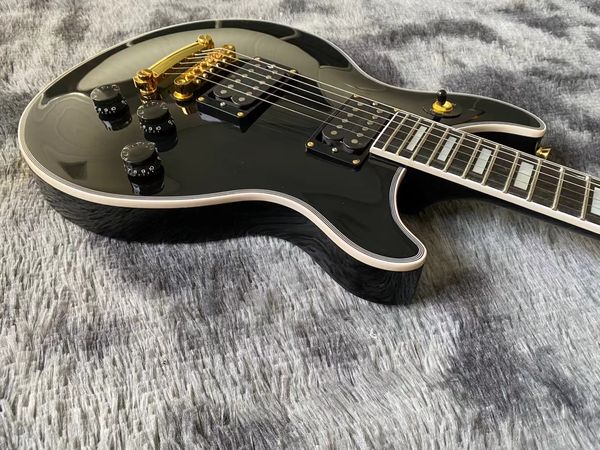 

oem neck through body black electric guitar body mahogany building muti-ply bridge abr-1 gold hardware