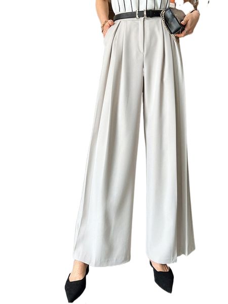 

dazy fold pleated wide leg tailored pants without belt 67aj#, White;black