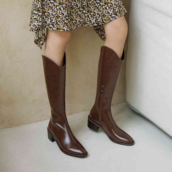 

boots autumn and winter western cowboy round head thick heel leather boots medium thin knight s5tt, Black